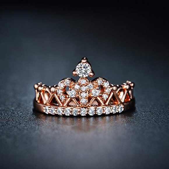 18K Rose Gold Plated Princess Tiara Ring - Picture 3 of 5